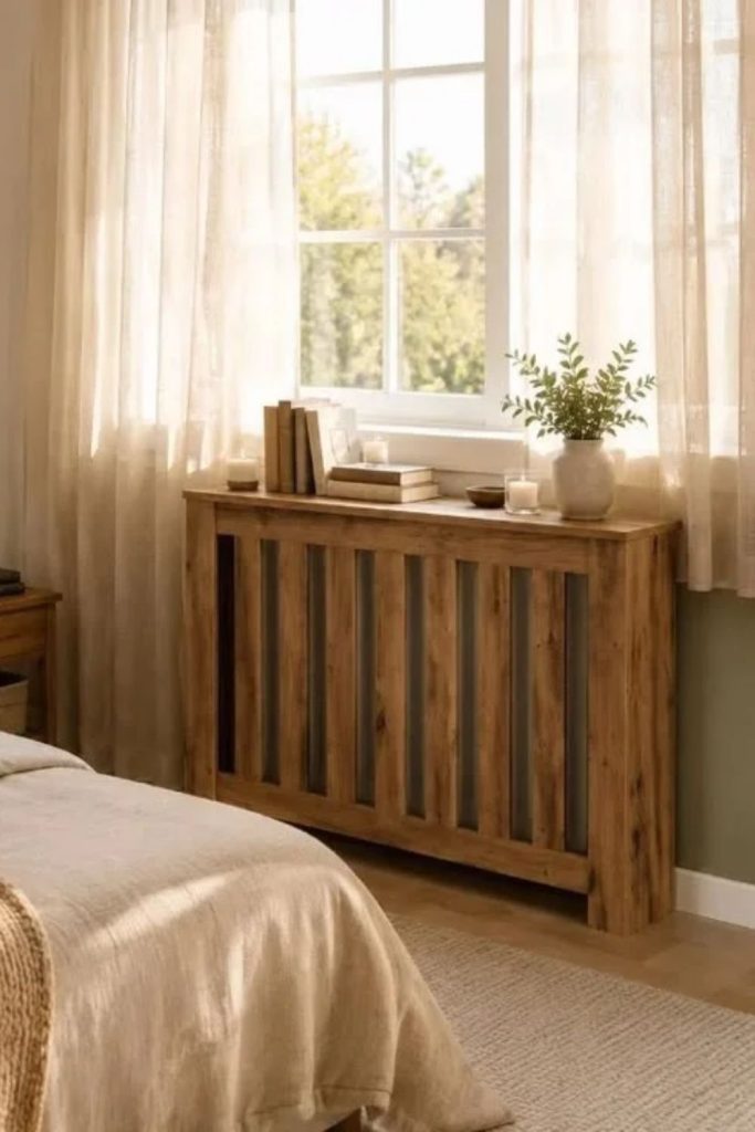 Natural oak Scandinavian radiator cover style.