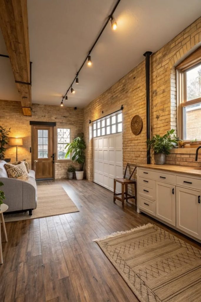 Scandinavian family garage conversion room