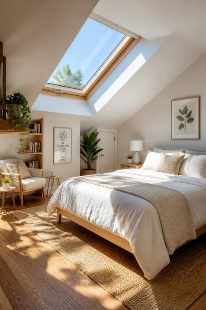 Scandinavian skylight loft bedroom retreat