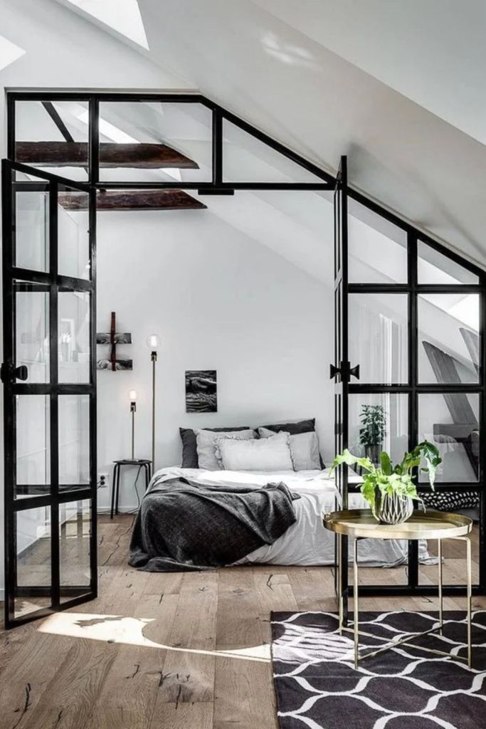 Sleek black white loft interior