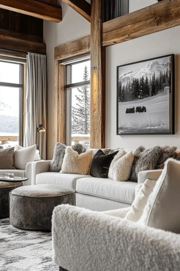 Scandinavian winter living room with textures.