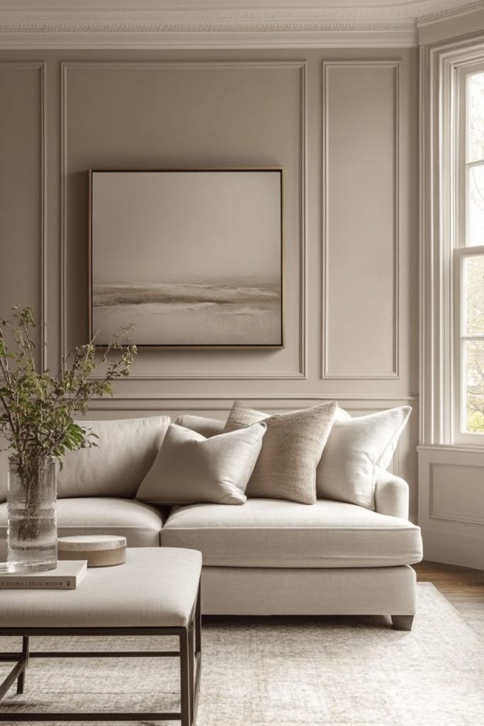 Soft beige classic wall molding.