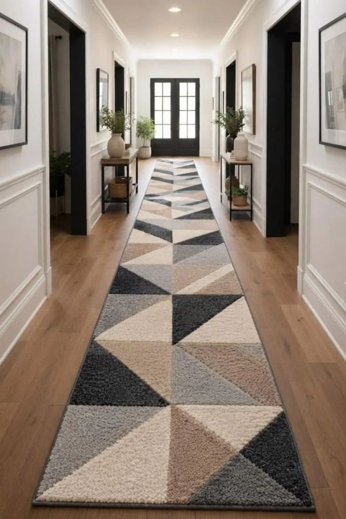 Soft geometric hallway runner design.