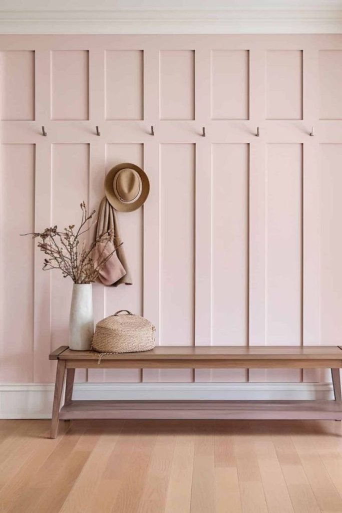 Soft pink elegant wall paneling.