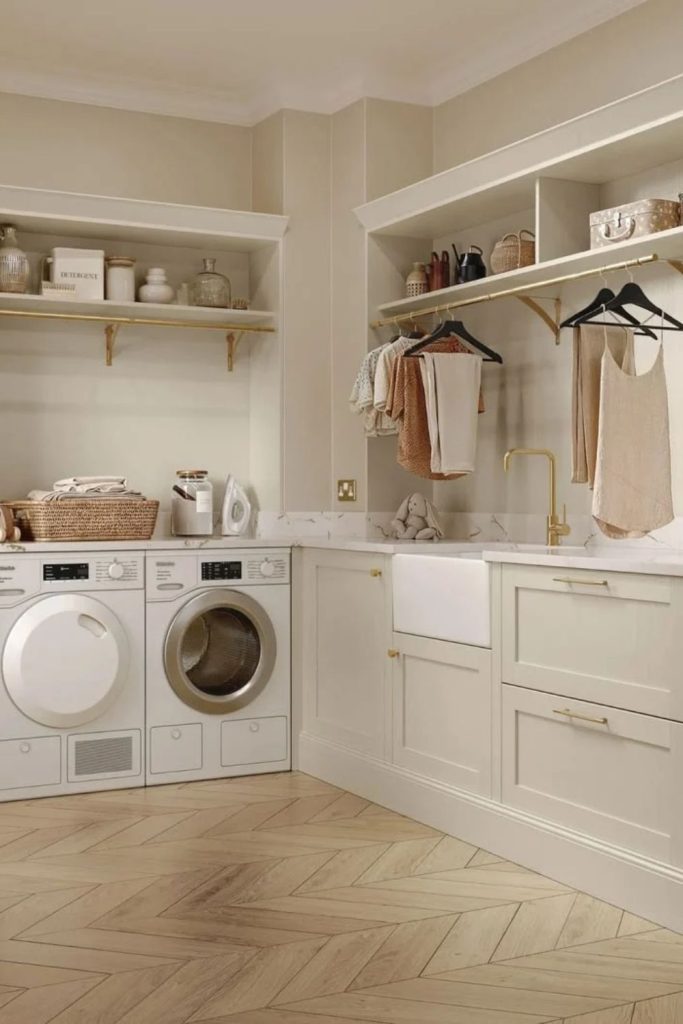 Sophisticated boutique utility room interior.