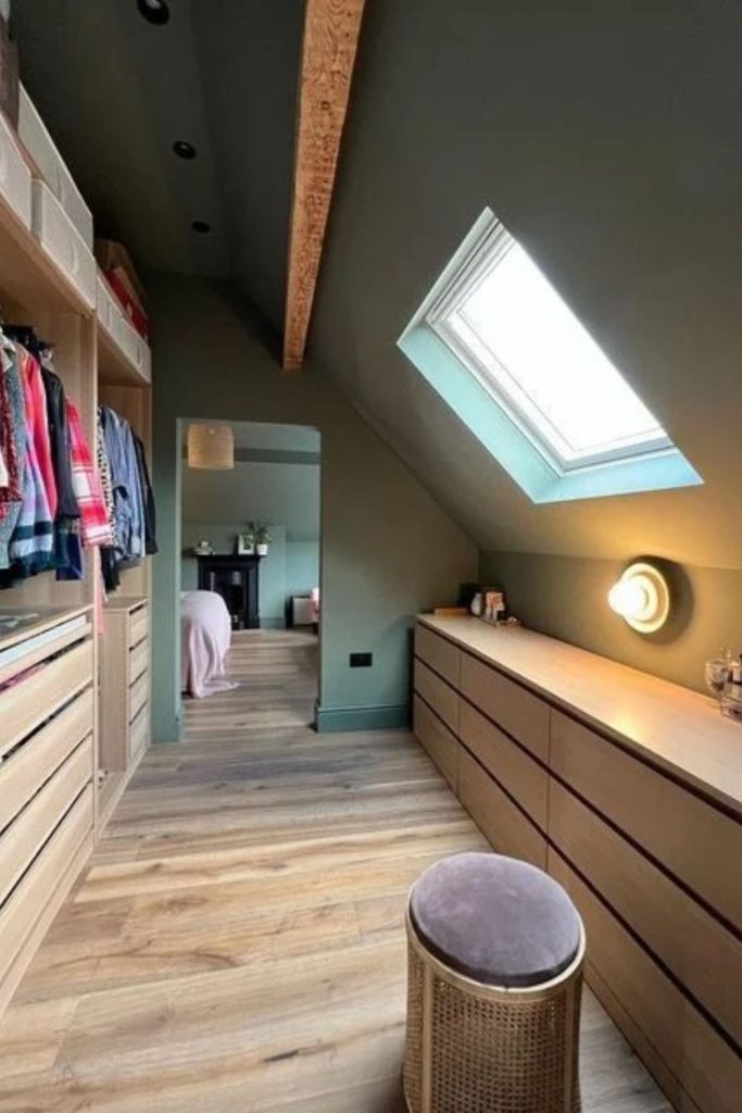 Sophisticated loft dressing room storage