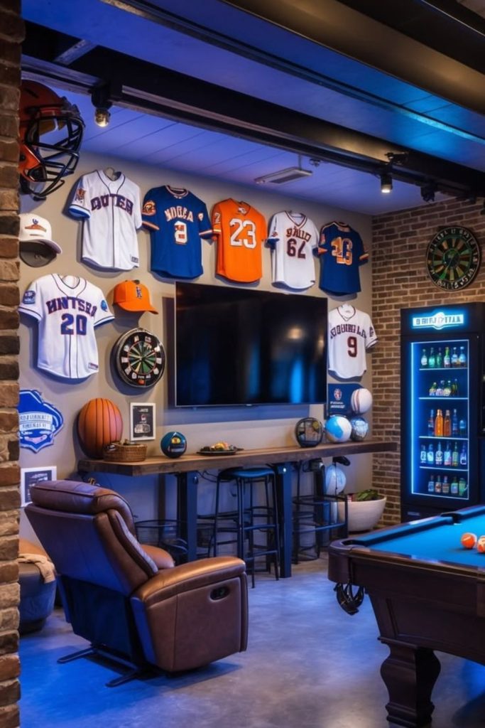 Sports fan themed games room