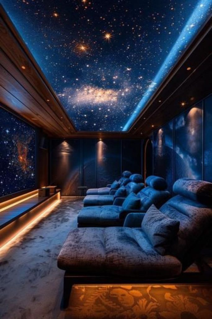 Dreamy starry ceiling home theater.