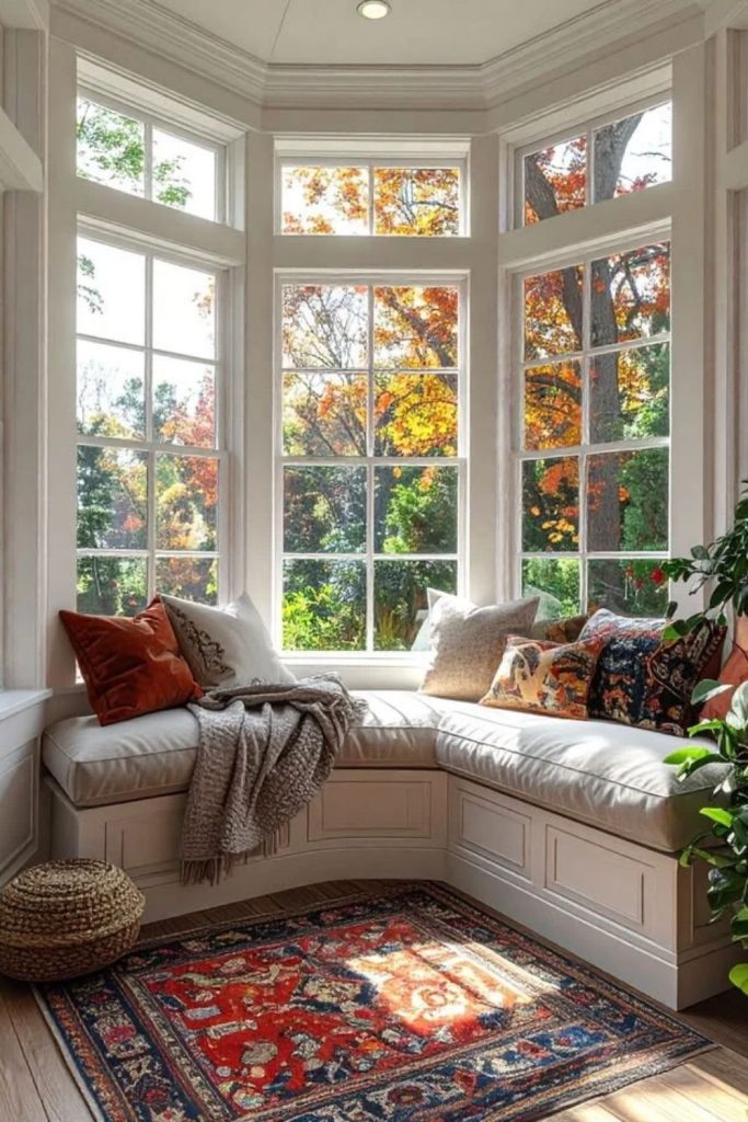 Sunroom-inspired bright bay window retreat.