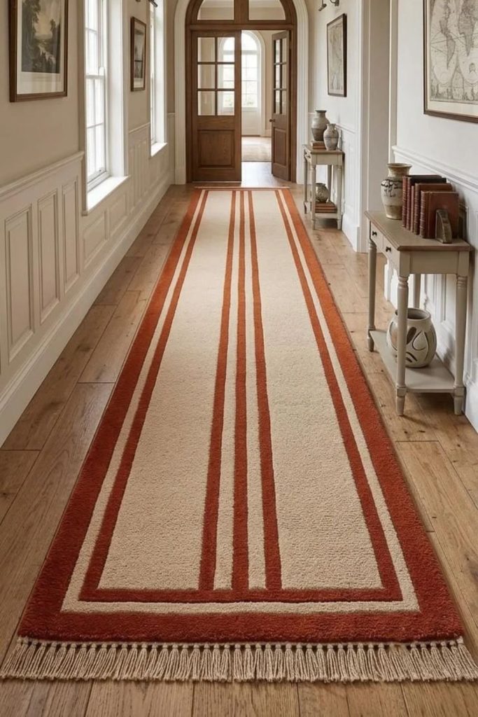 Terracotta vintage hallway runner decor.