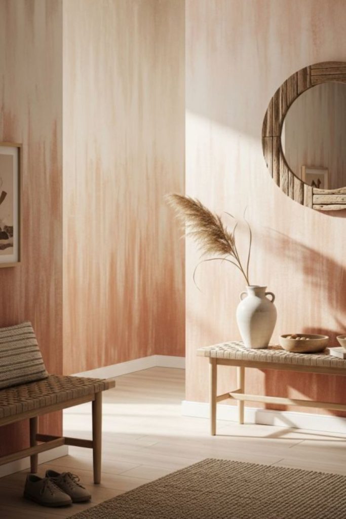 Terracotta sunset textured limewash wall.