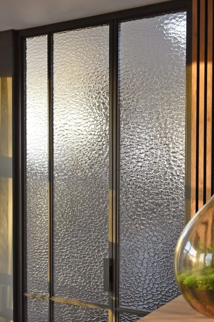 Textured glass black Crittall doorway