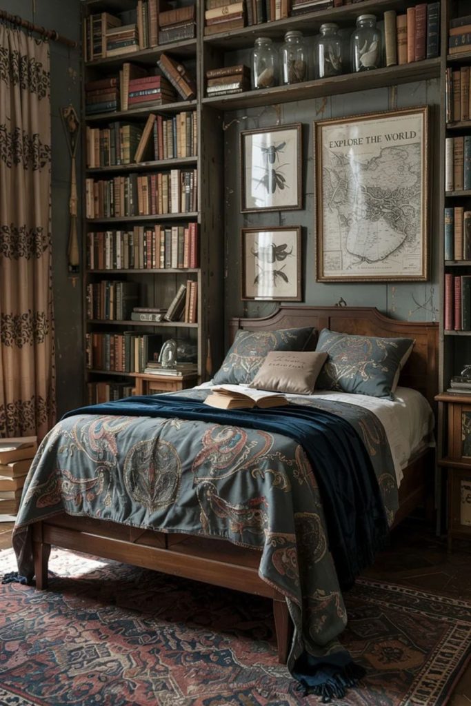 Antique Library Loft with Wooden Beams