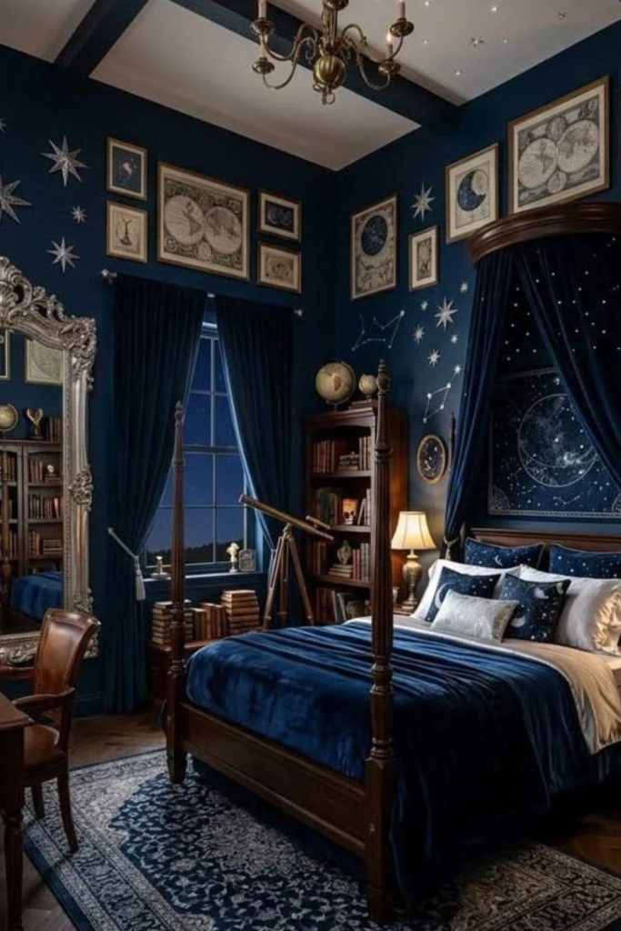 Celestial Academia Bedroom with Starry Accents