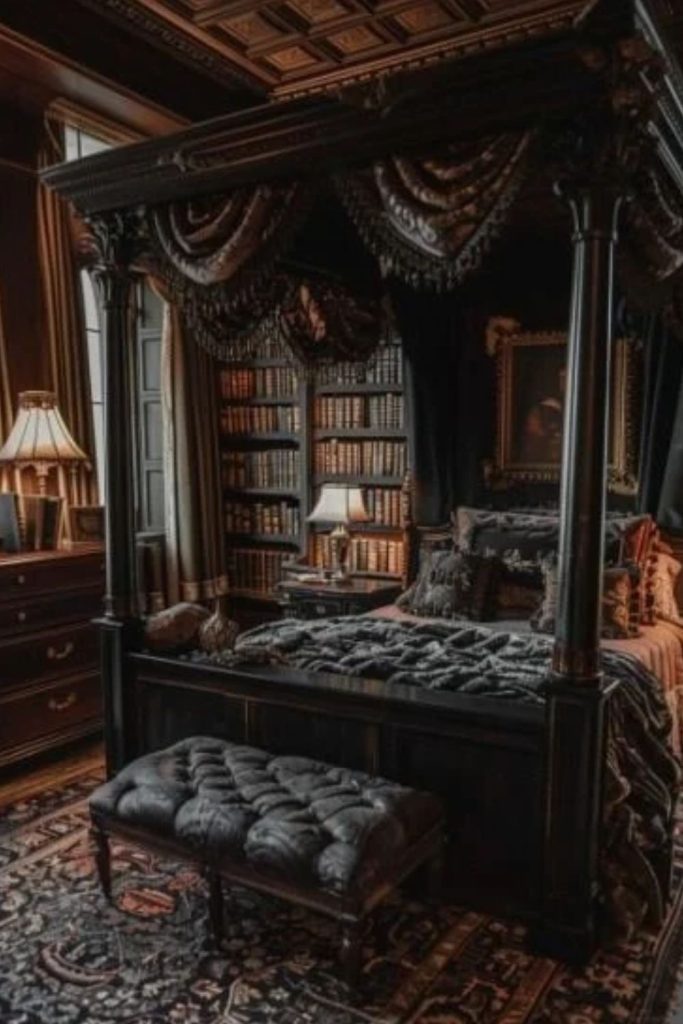 Haunted Manor Bedroom with Vintage Portraits