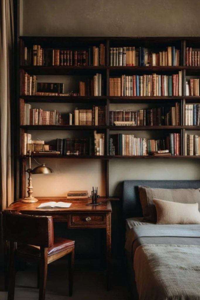 Midnight Writer’s Bedroom with Vintage Desk