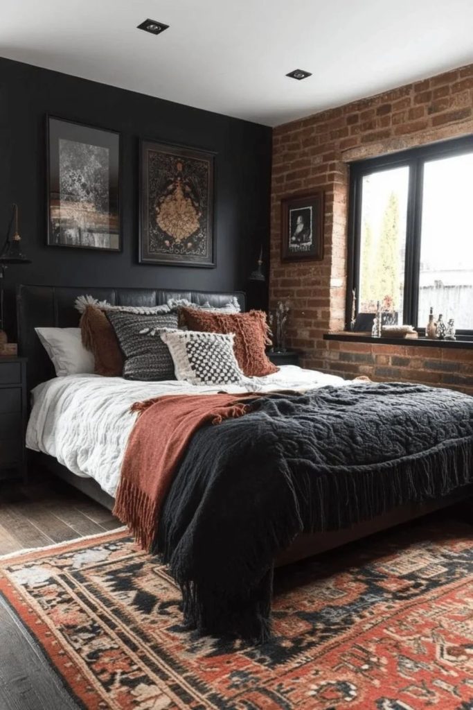 Moody Oxford Bedroom with Plaid Accents