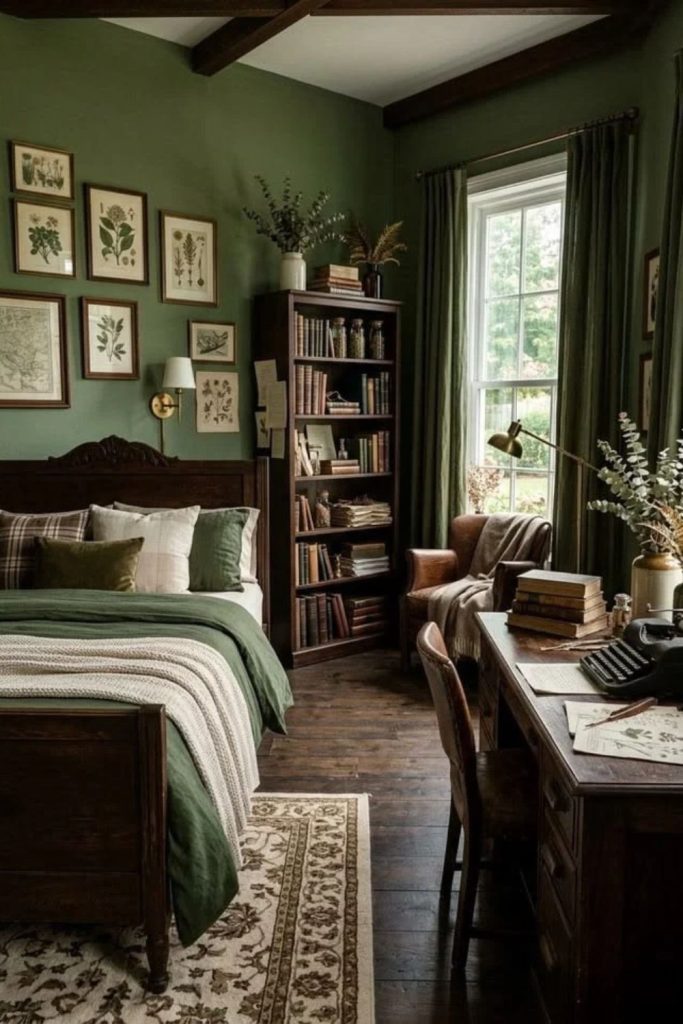 Oxford Green Bedroom with Walnut Furniture