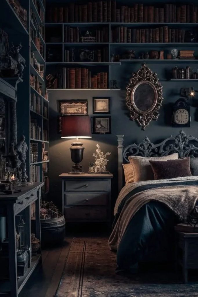Romantic Gothic Scholar Bedroom with Velvet