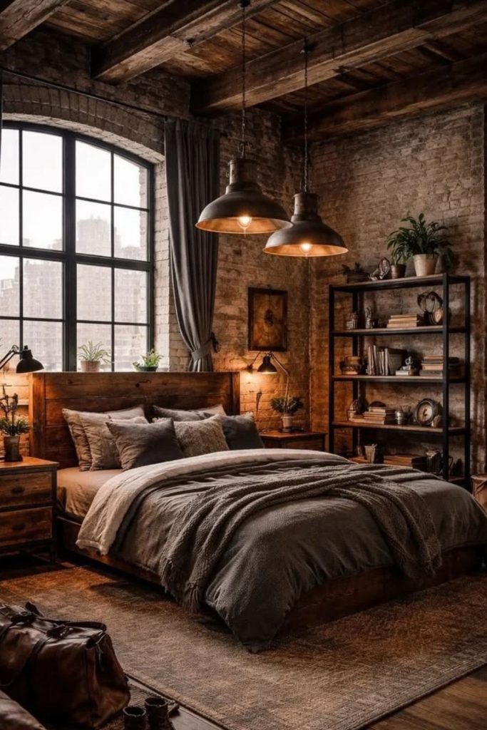 Rustic Academia Bedroom with Reclaimed Wood