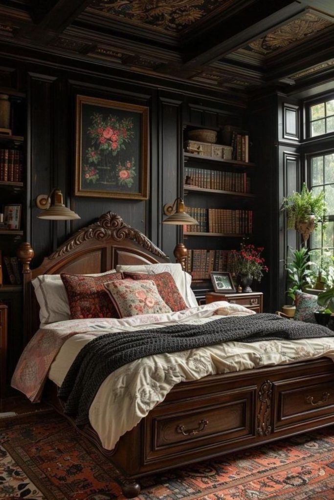 Victorian Scholar Bedroom with Burgundy Bedding