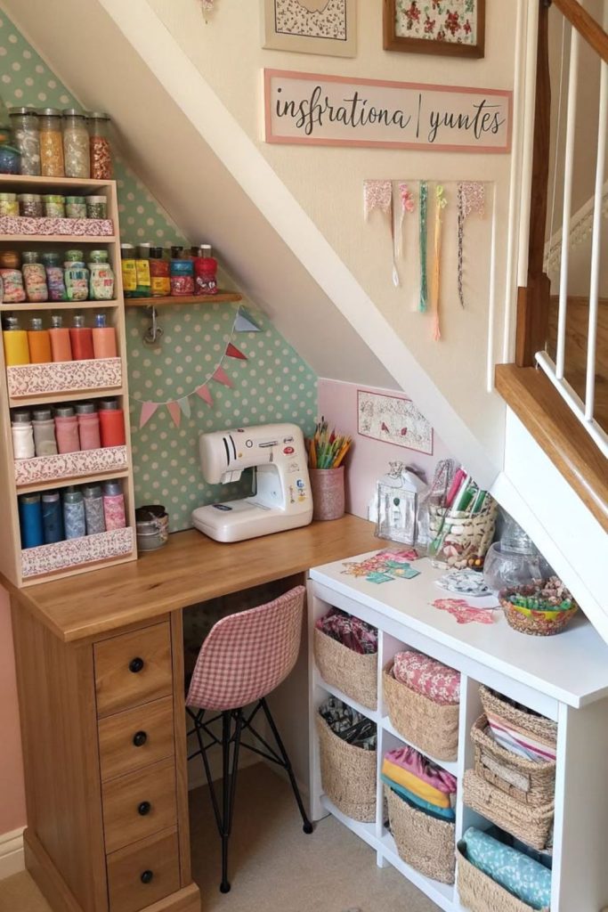 Tiny closet craft room with storage.