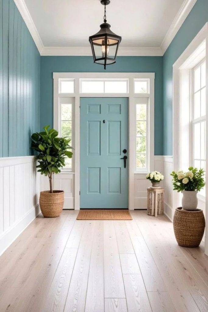 Two-tone coastal wainscoting wall design