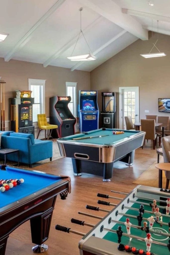 Stylish home pool hall interior