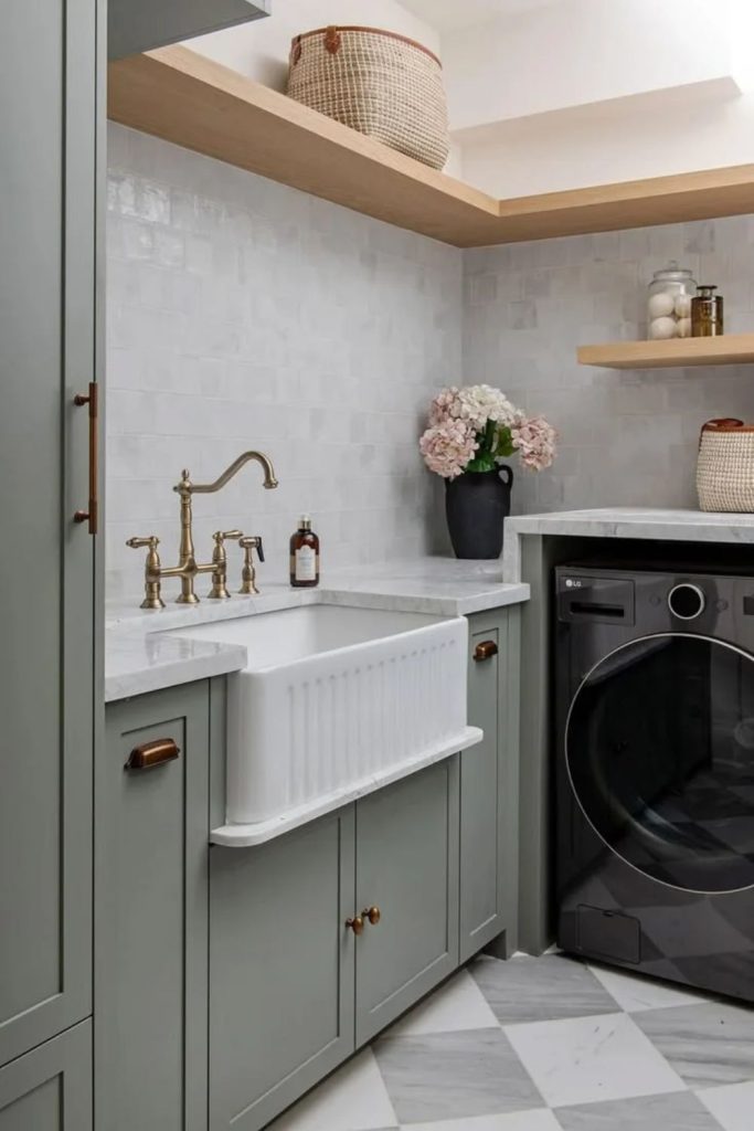 Utility room featuring classic butler sink.