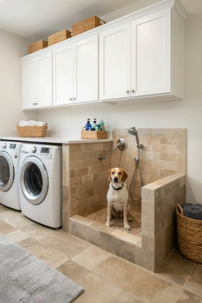 Utility room with pet wash station.