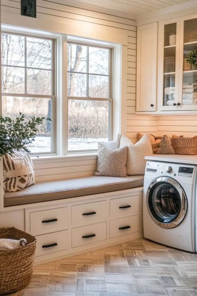 Utility room featuring cozy window seat.