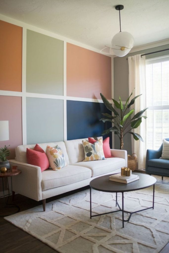 Color blocked vertical wall panels.