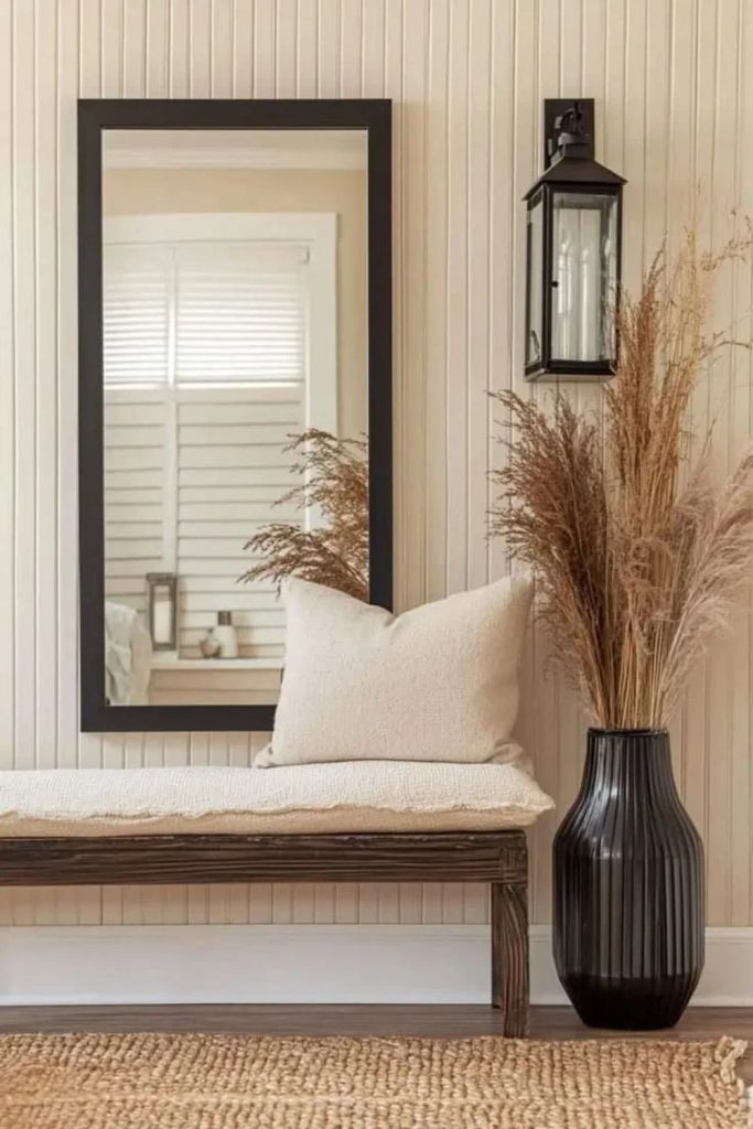 Vertical shiplap wall with modern accents.