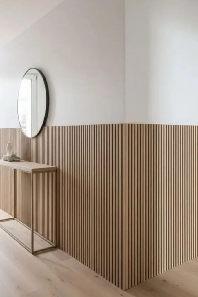 Vertical slat wainscoting wall design