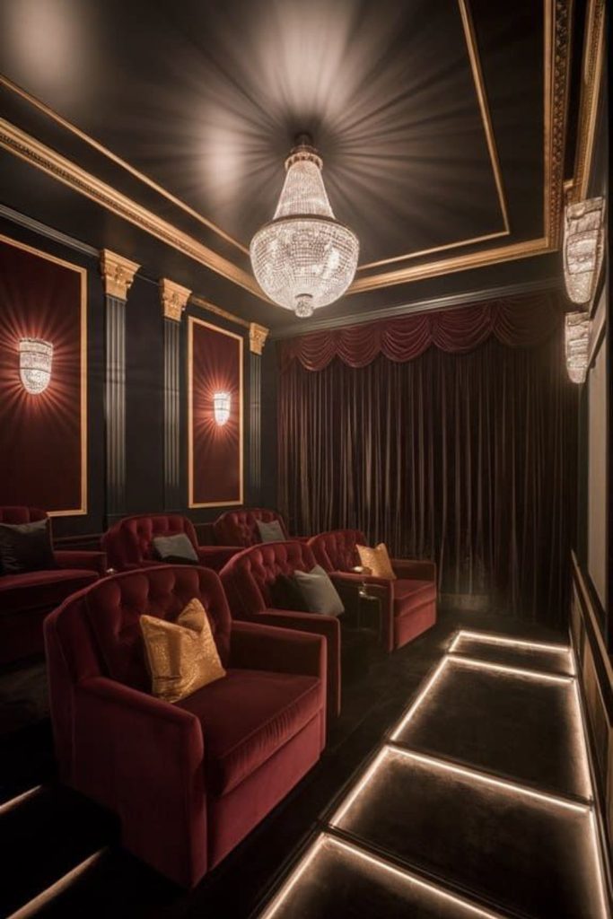 Glamorous vintage Hollywood home theater.