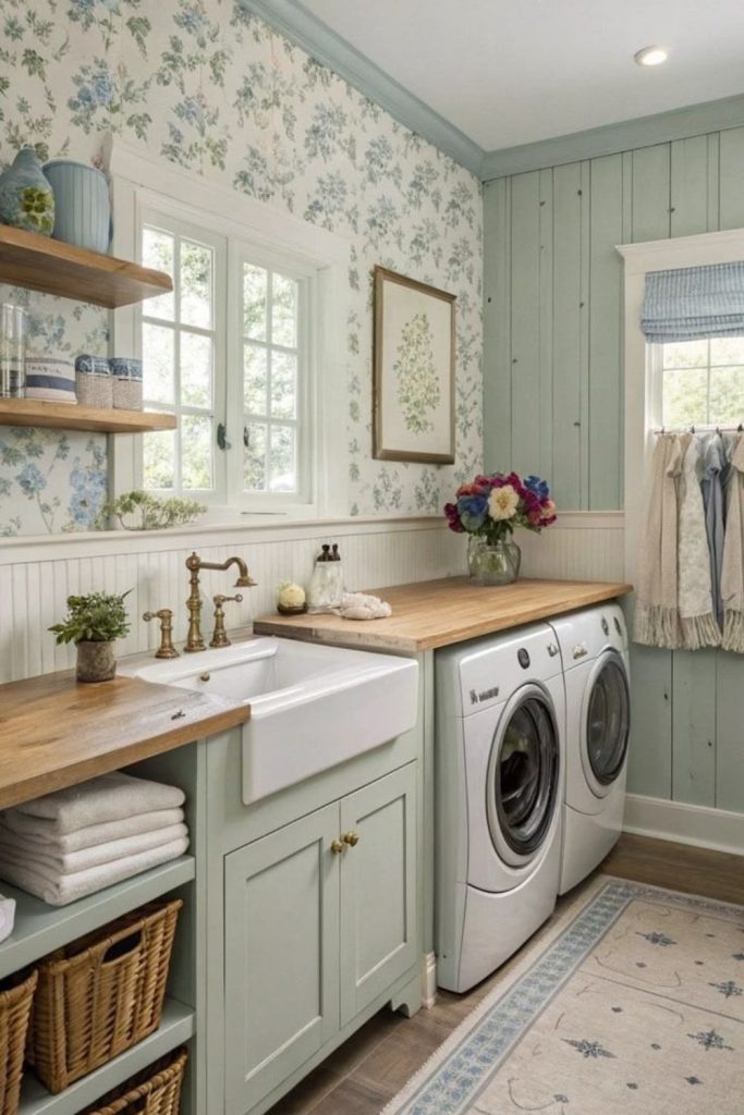 Vintage inspired laundry room interior.