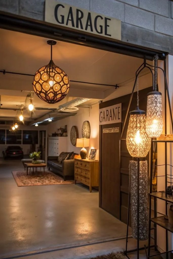 Vintage lounge garage conversion interior