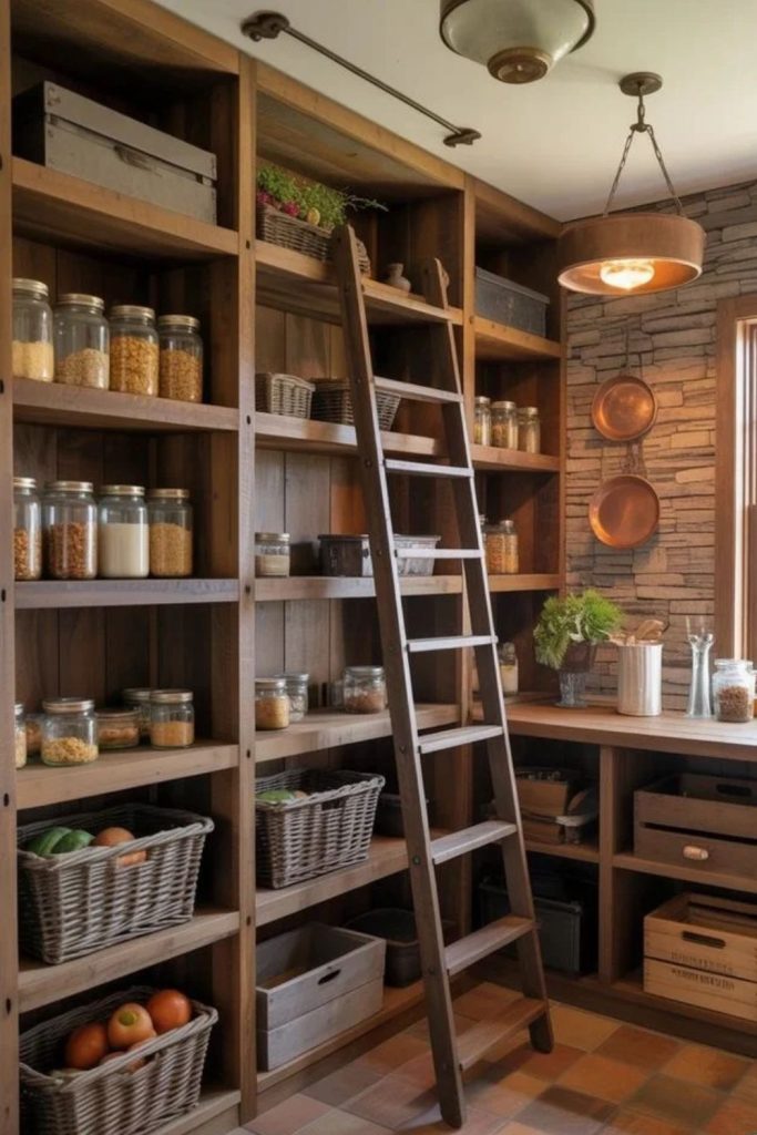 Vintage market pantry with glass jars.