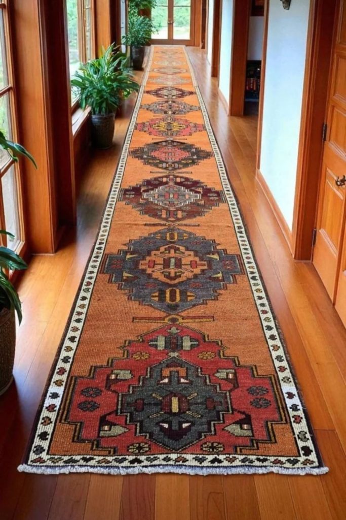 Vintage patterned hallway runner design.
