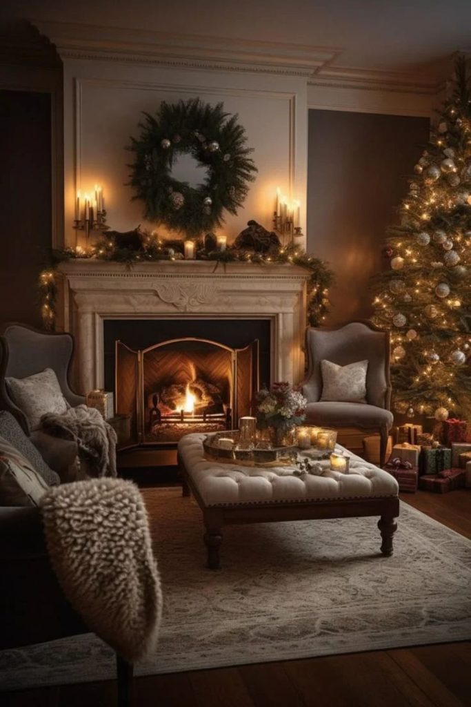 Vintage winter parlor with velvet furnishings.