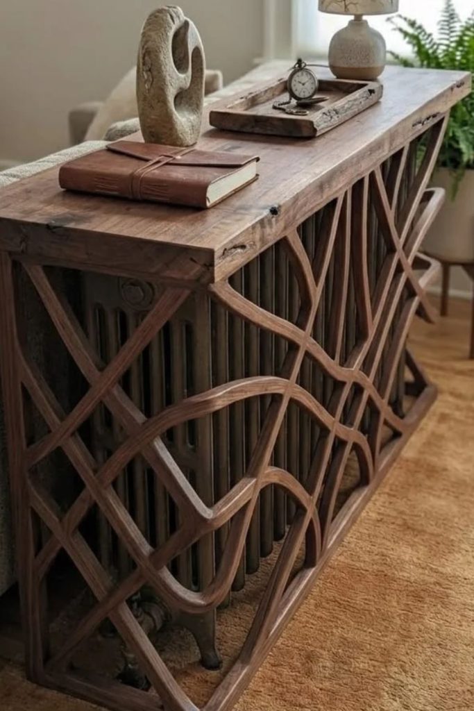 Luxurious walnut console radiator cover.