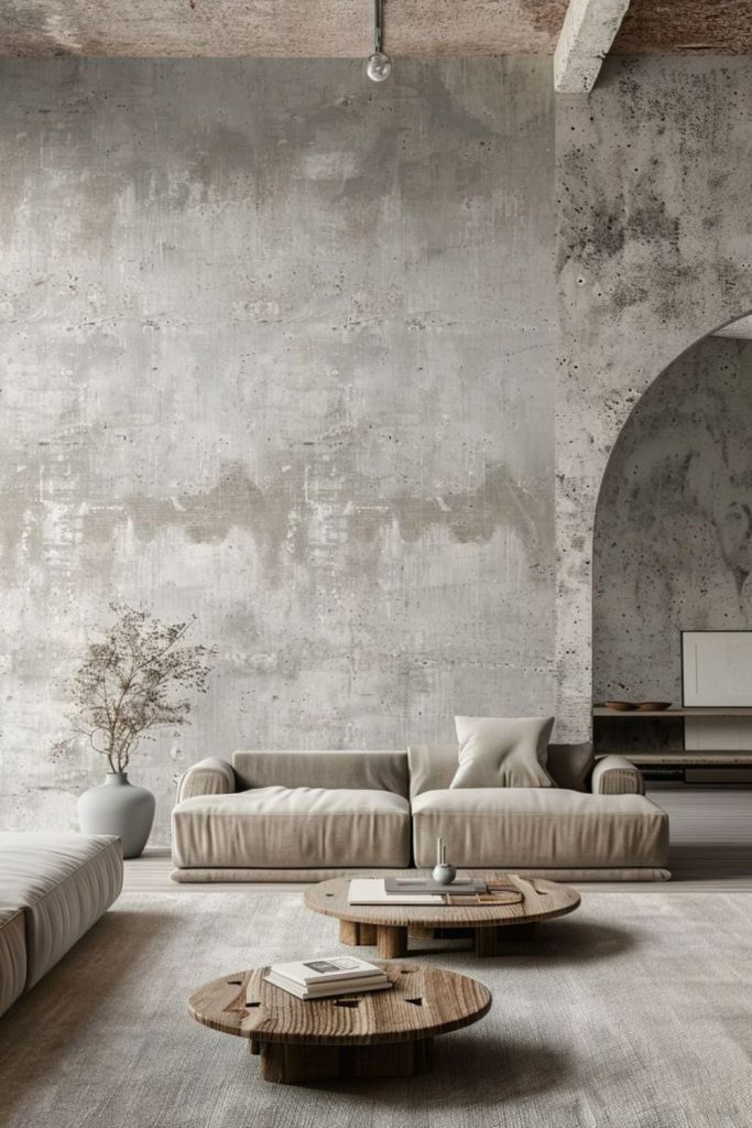 Weathered stone gray limewash wall.