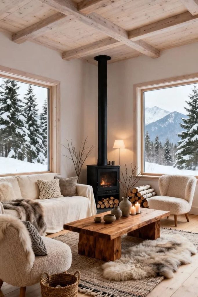 Alpine living room with winter stove.