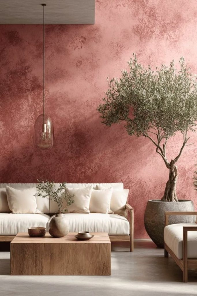 Antique rose fresco plaster wall