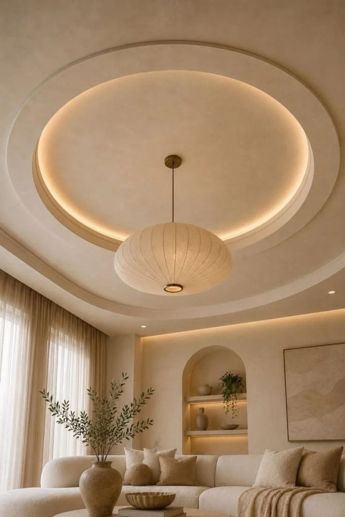 Arched plaster ceiling with elegant curves.
