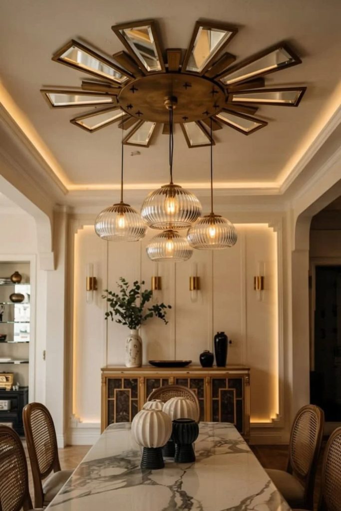 Art Deco fan patterned ceiling.