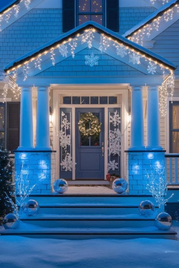 Blue and white winter wonderland Christmas lights.