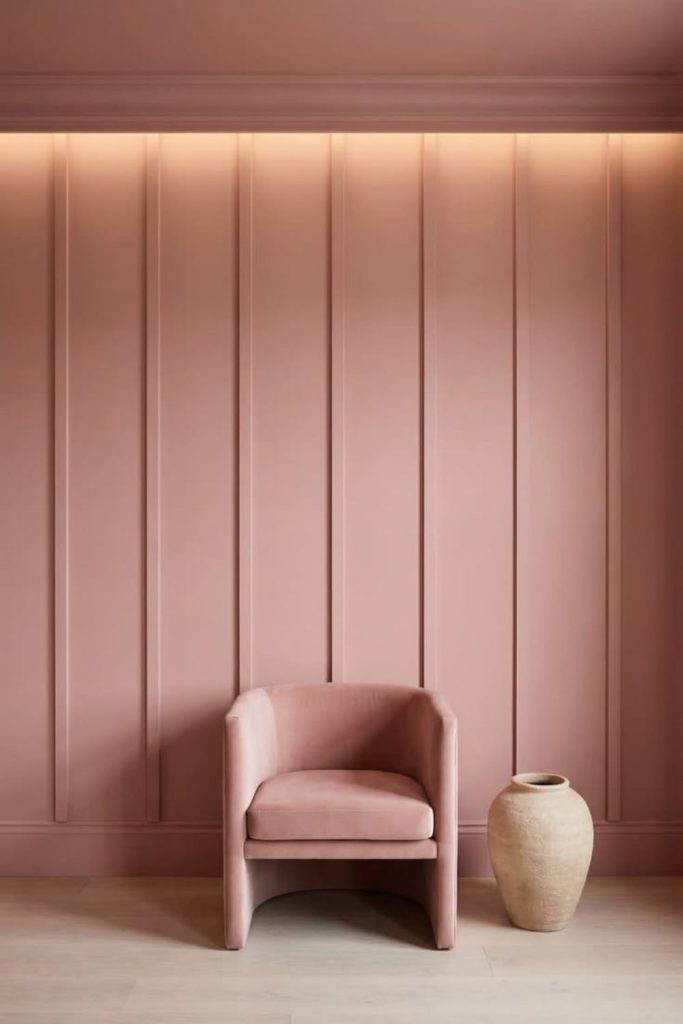 Blush pink fluted feature wall