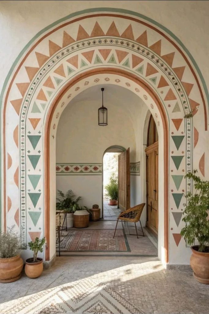 Bohemian painted arch with vibrant personality.