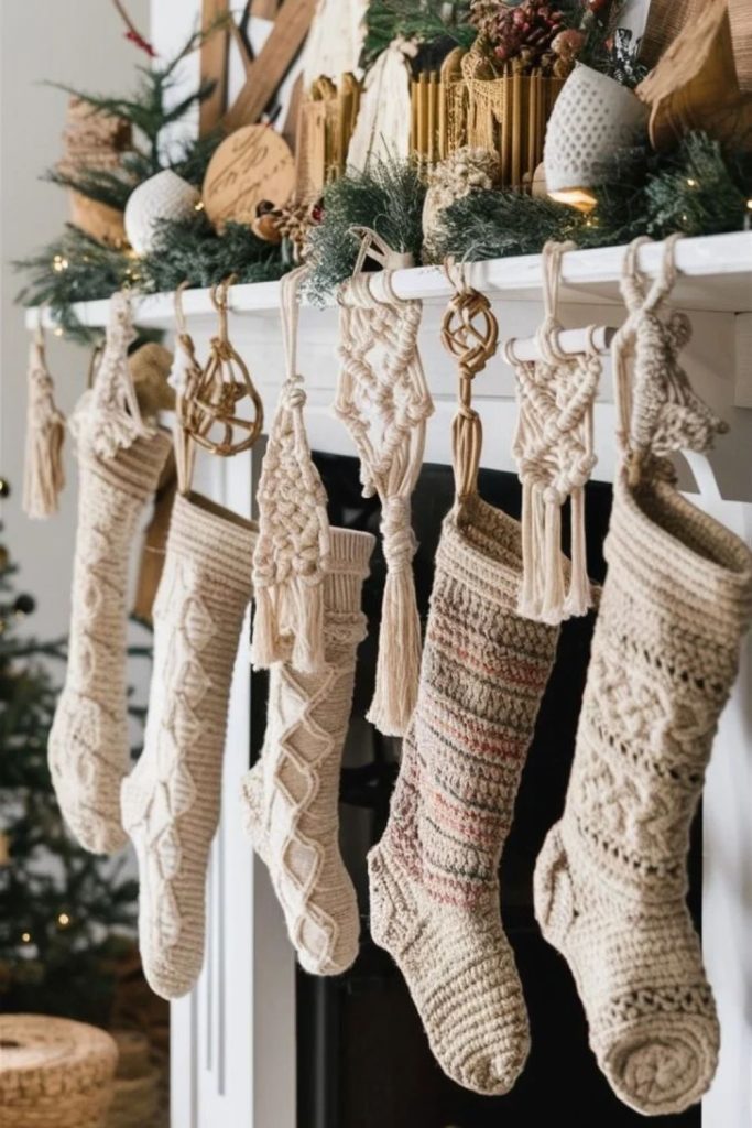 Boho tassel neutral Christmas stockings